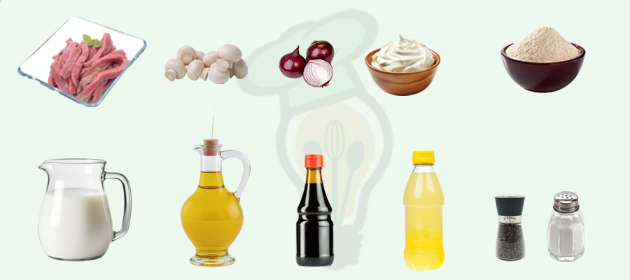 مواد لازم برای تهیه بیف استراگانف (۴ نفره)